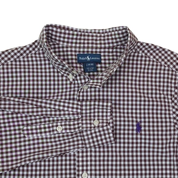 U.S. Polo Assn Checkered Button Down Shirt Medium Brown White - Picture 8 of 8